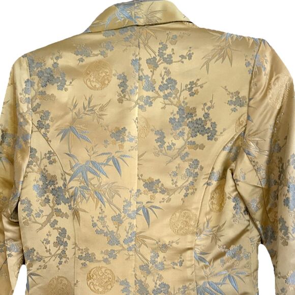 Barbara Lesser Fibers Silk Jacquard Blazer Womens Sz S VTG Gold Floral Elegant - Picture 8 of 14